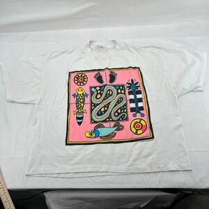 Vintage 1989 Clothes For Heroes Village Mews Pop Art Graphic T-Shirt White OSFM